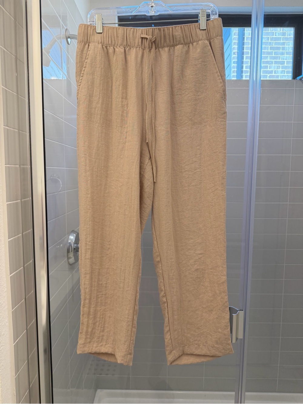 H&M Women's Cropped Drawstring Linen-Blend Pants in Beige